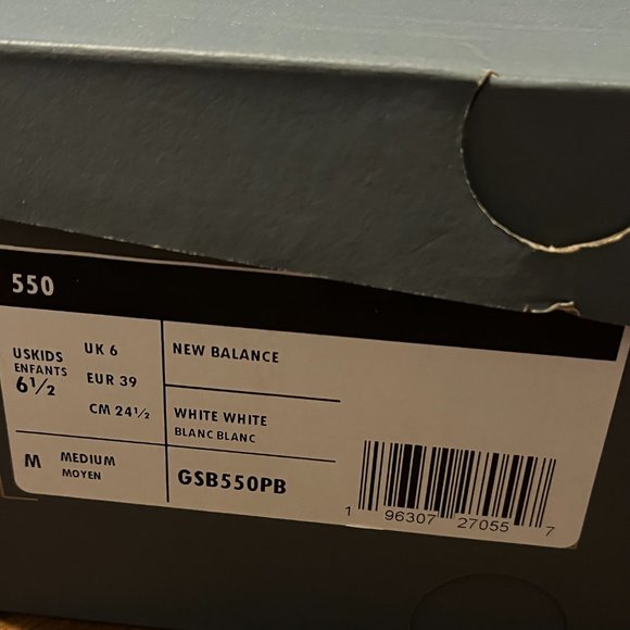 New Balance 550 GSB550PB White/Gray Size 6.5 Youth Size 8.5 Womens - Picture 5 of 5